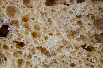 Crumb of bread (alveoli), close up.