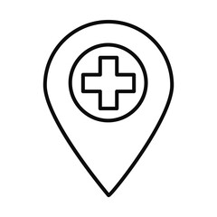 location pin with medical cross icon, line style