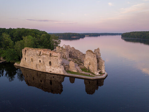 Koknese castle ruins during sunset / sunrise.