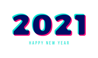 3d Stylish greeting card vector illustration isolated on white. Happy New Year 2021. Trendy geometric font.