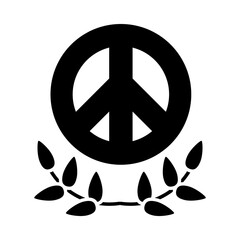 peace symbol and leaves wreath icon, silhouette style