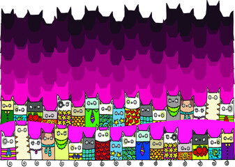 vector cartoon many cats background