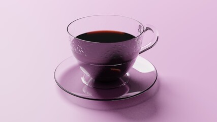 Black coffee in a glass cup on pink table top