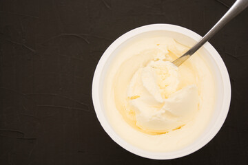 Bowl of fresh cream cheese spread.