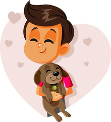 Happy Boy Holding a Puppy Vector Cartoon
