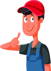 Happy Worker in Uniform Holding Thumbs Up
