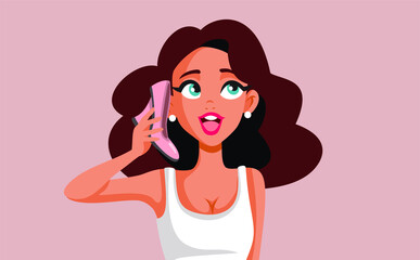 Woman Holding High Heel Shoe Funny Cartoon