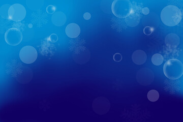 Abstract blue background for happy new year 2021 with blur white circle with snowflake winter on blue background.
