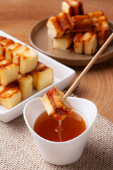 .Fried rennet cheese. Very traditional in Brazil accompanied by honey - Brazilain queijo coalho.