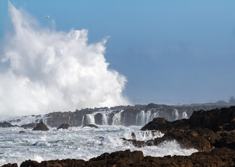 Big waves crashing on Rocks