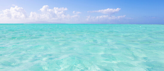 Fototapeta na wymiar Clear turquoise water in the South Pacific ocean. Paradise for vacation travel.