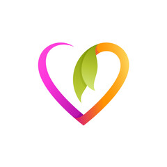 love and leaf logo, 3d style in gradient color
