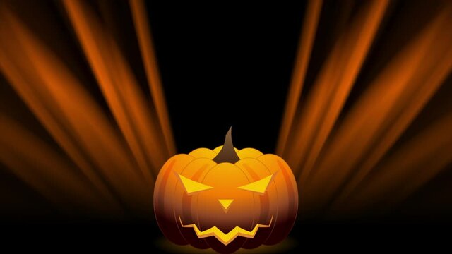 Orange Halloween smiling pumpkin and smooth rays abstract motion background