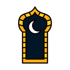 turkish arch with crescent moon icon, line and fill style