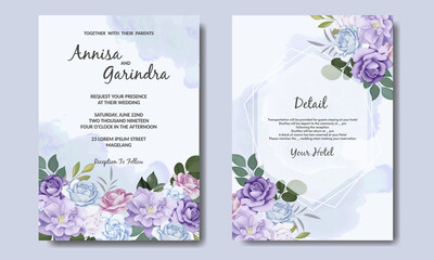  Beautiful colourful  floral frame wedding invitation card template Premium Vector