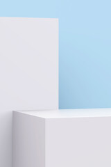 white box on blue background