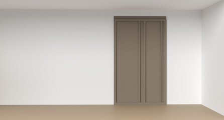 Interior empty room with wood door and brown floor in 3d rendering.