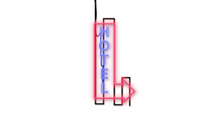 hotel sign emblem in neon style on white background
