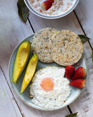 healthy breakfast with chia arepa and egg