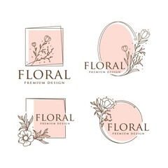 Nature flower frame in line logo icon vector template.