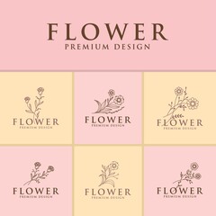 Flower set line logo icon vector template.