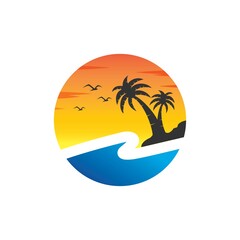 Beach logo icon vector template. Simple design of the beach natural scenery logo.