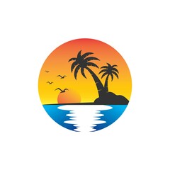 Beach logo icon vector template. Simple design of the beach natural scenery logo.