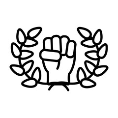 leaves wreath and clenched fist icon, line style