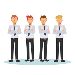 Cartoon character of businessman. Team of man office worker. Vector