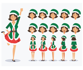 Vector of Woman in Christmas costume. Character,Emotion.