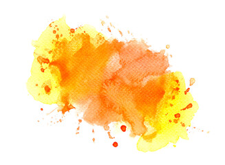 yellow splashes of paint watercolor on paper.