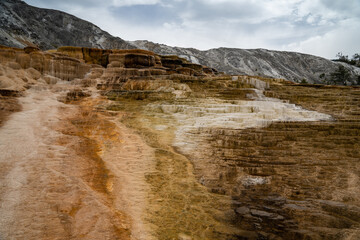 Mineral terraces formations at Mammoth Hot Springs in Yellowstone National Park