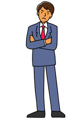 腕組みして怒った表情のビジネスマン