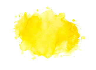 yellow watercolor splashes of paint on paper background.