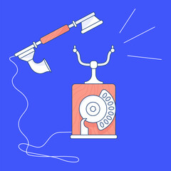 Vintage Telephone in outline design on bright blue