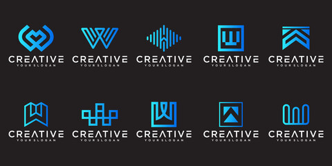 Set of creative letter W logo design inspiration. icons for business of luxury, elegant, simple.