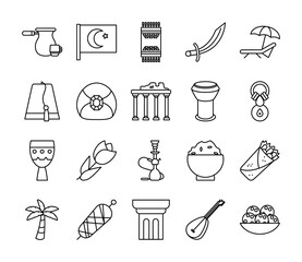 turkish carpet and turkish icon set, line style