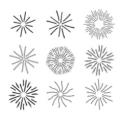 Set, collection of sunburst, explosion effect, vintage doodle EPS Vector 