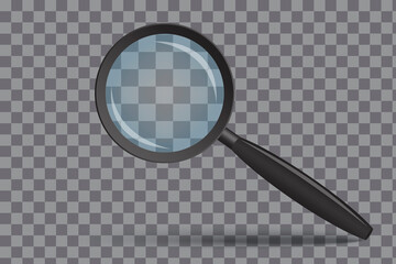 Magnifying glass. Magnifier with 3D zoom. Search lens. A realistic tool to review. Vector illustration. Stock photo.