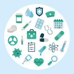 circle with vaccine icon set, flat style
