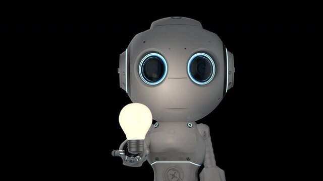 Creativity concept with 3d rendering cute artificial intelligence robot hold light bulb 4k footage
