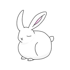 目を閉じている白色のウサギ