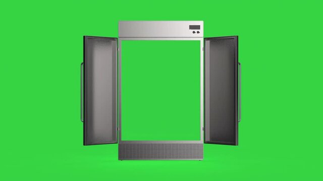 3d rendering fridge with side by side doors open on green screen 4k footage