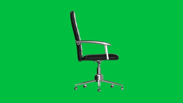 3d rendering black leather office chair isolated on green screen 4k footage
