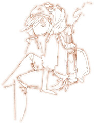 手描きイラスト、スチームパンクな女の子、枠なし