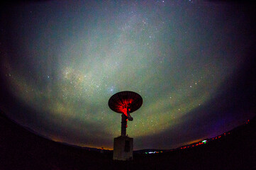 Radio telescopes and the Milky Way at night