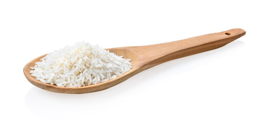 Fototapeta na wymiar rice in the scoop on white background
