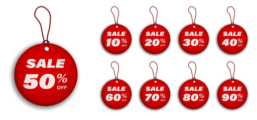 set of red labels, discount tags. Sales and promotions in stores. Black Friday. Vector
