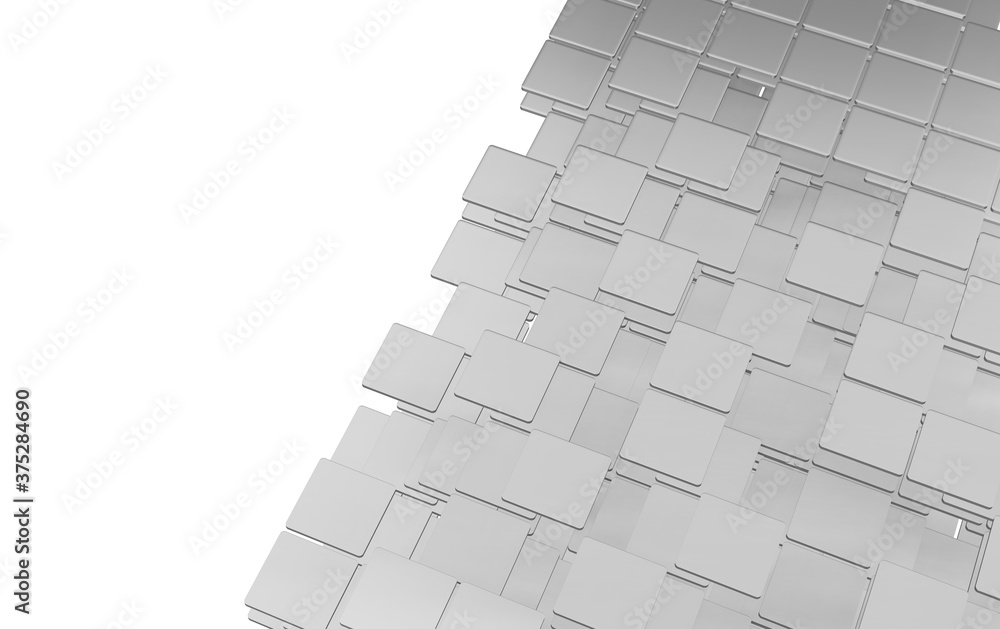 Poster 3d illustration with flat squares and curved corners stacked in complex layers on a white background