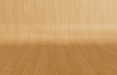 3d illustration Curved wooden wall backdrop It is the same texture continuously, light color for product placement and advertisement.
